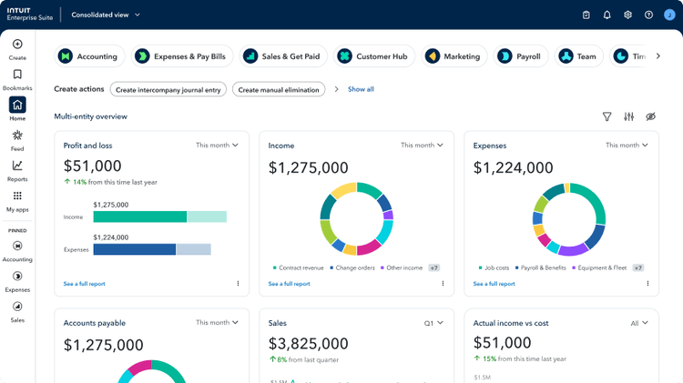 Intuit Enterprise Suite Consolidated view dashboard